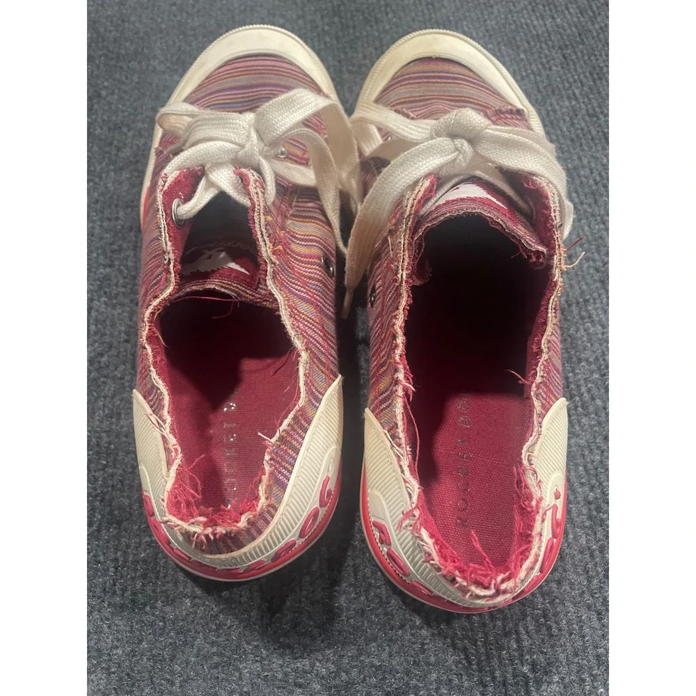 Rocket Dog Jazzin Womens 9 Red Striped Frayed Canvas Low Top Sneakers C317/0519